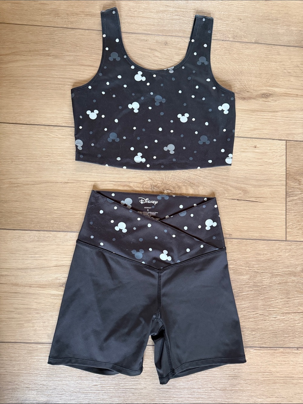 EUC Disney Black Mickey Dot Sport Bra/Bike Shorts SET